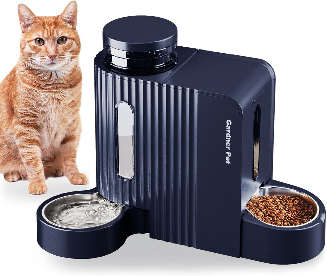 Gardner Pet Automatic Gravity Cat Food Feeder and Water Dispenser Stainless Steel Two-in-One Set Large Capacity Dispenser for Pets Dogs, Puppies, Kittens-(0.8 Gallons x 2) (Dark Blue)