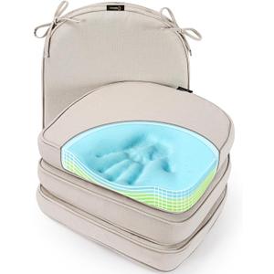 SUNROX Gel Memory Foam Chair Cushions, FadeShield Water-, Stain-Resistant Durable Reversible Seat Cushion Pads with Ties for Indoor/Outdoor Kitchen Dining Office, 17"x16", Set of 4, Cream