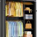 ULIFHOME F2C Clothes Rack with Cover, Black Clothing Racks Heavy Duty