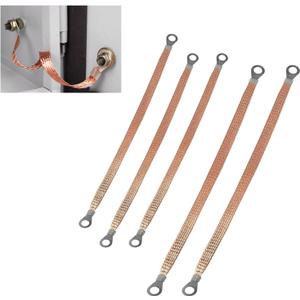 5 PCS Automotive Engine Cable Strap Kit, Gold, 3x9.84"+2x12.9" Ring Terminal Cables, Copper Braided Tape, Aluminum & Steel Frame, Universal Grounding Straps