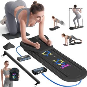Pilates Board,Push Up Board,Foldable Pilates Reformer Board for Home, 6 in 1 Pilates Sliding Board,Chest Muscle Exercise Professional Equipment,Burn Fat Strength,Training Arm Men & Women Black