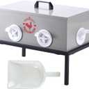 SARUFO Chicken Feeder 25lb 6-Port All-Weather Metal Poultry Feeder with Plugs, Wind and Rainproof, Suitable for Stove with Stand Inside or Outside (17*9.9*7inchs)