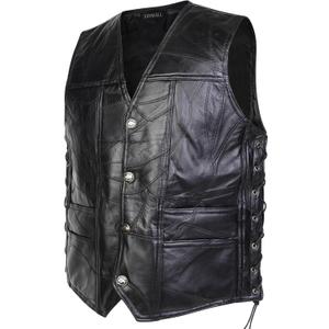 Motorcycle Genuine Leather Biker Vest for Men Club Style Classic Black (XX-Large)