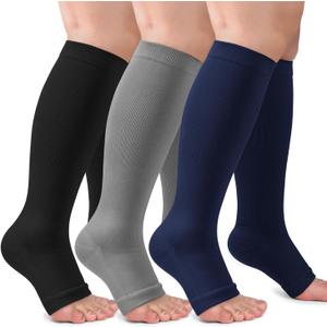 3 Pack Copper Compression Socks for Women & Men, 20-30mmHg Open Toe Knee High Stockings for Circulation Support (Small-Medium)