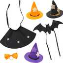 Halloween Wine Bottle Covers 6-Piece Set: Mini Witch Hats Orange Bow Tie, Cape, Bat Wings - Witch Hat Mini for Crafts, Halloween Alcohol Accessories, Wine Bottle Toppers, Party Decor