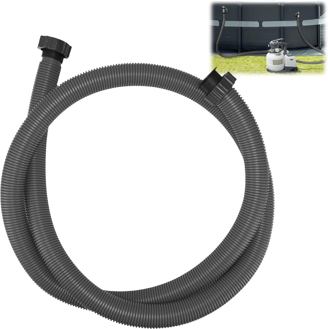 Frienda 10 ft Swimming Pool Replacement Hose - 1.5" Diameter Plastic Above Ground Hose Replacement Accessory for Home, Swimming Pool, Filter Pump, Saltwater Systems(Gray, Black)