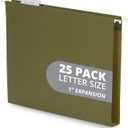 Blue Summit Supplies Hanging File Folders Extra Capacity 1 inch, Hanging File Folders 1 inch Expansion, Designed for Bulky Files and Charts, Letter Size, Standard Green, 25 Pack