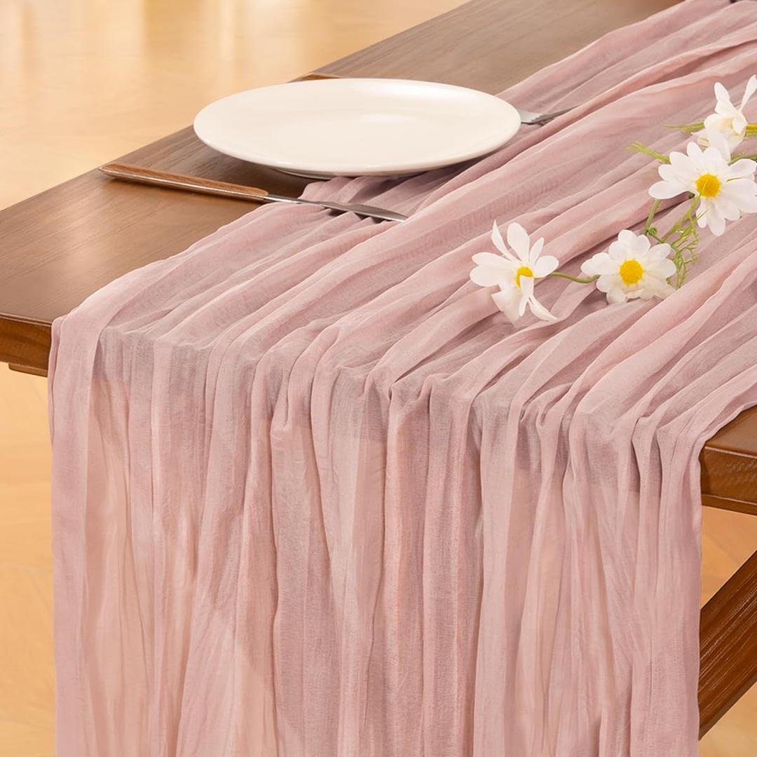 Socomi 6pcs Pink Cheesecloth Table Runner Summer Boho Rustic Gauze Dusty Pink Farmhouse 120 inch 10FT Cheese Cloth Sheer Runner for Wedding Party Baby Shower Birthday Home Decor