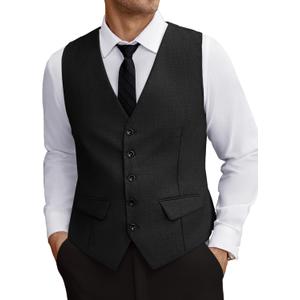 COOFANDY Men's Business Suit Vest Slim Fit Dress Vest Wedding Waistcoat (X-Large, Black)