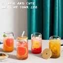 12 Pcs Glass Cups with Bamboo Lids and Straws - 16oz Glass Tumbler, Iced Coffee Cup, Can Shaped Drinking Glasses for Coffee, Tea, Smoothie, Juice, Cocktail Include 2 Cleaning Brushes