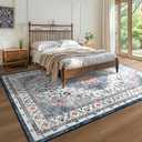 6x9 Washable Area Rugs, Large Non-Slip Vintage Rugs for Living Room, Low Pile Floral Distressed Indoor Rugs, Print Carpet Rug for Bedroom Kids Playroom Dining Room Decor, Blue/Beige