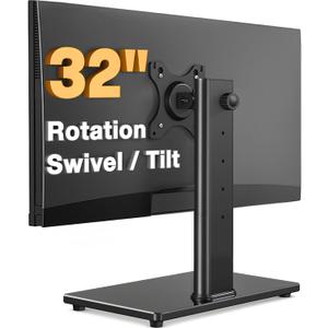 Single Monitor Stand VESA Mount for 13-32 Inch Screens, Free-Standing Monitor Riser with Swivel Tilt Rotation Height Adjustable, Universal Desk Stand up to 44lbs, VESA 75x75, 100x100mm (Black)