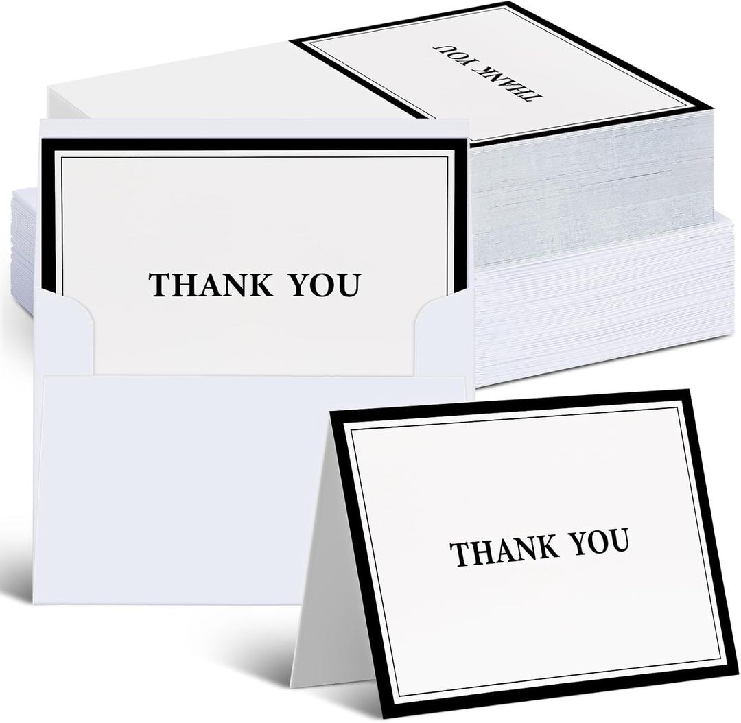 AmazingSpark 120 Kit Thank You Cards with Envelopes Bulk 12 Designs 4.8 x 6.8'' Black Thank You Notes for Small Business Graduation Wedding Baby Shower Teacher Appreciation Gifts