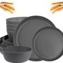 EI 12pcs Wheat Straw Dinnerware Set of 4,Kitchen Plates and Bowls,Reuasble Plates,Unbreakable Dinner Plate,Hard Premium Plastic Plate for Camping,Picninc,Halloween (Dark Grey Wheat Straw Plates and Bowls)