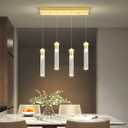 4-Light Gold Pendant Lights Kitchen Island Modern LED Gold Crystal Column Chandeliers Dimmable Crystal Ceiling Light for Dinning Room Living Room 32W