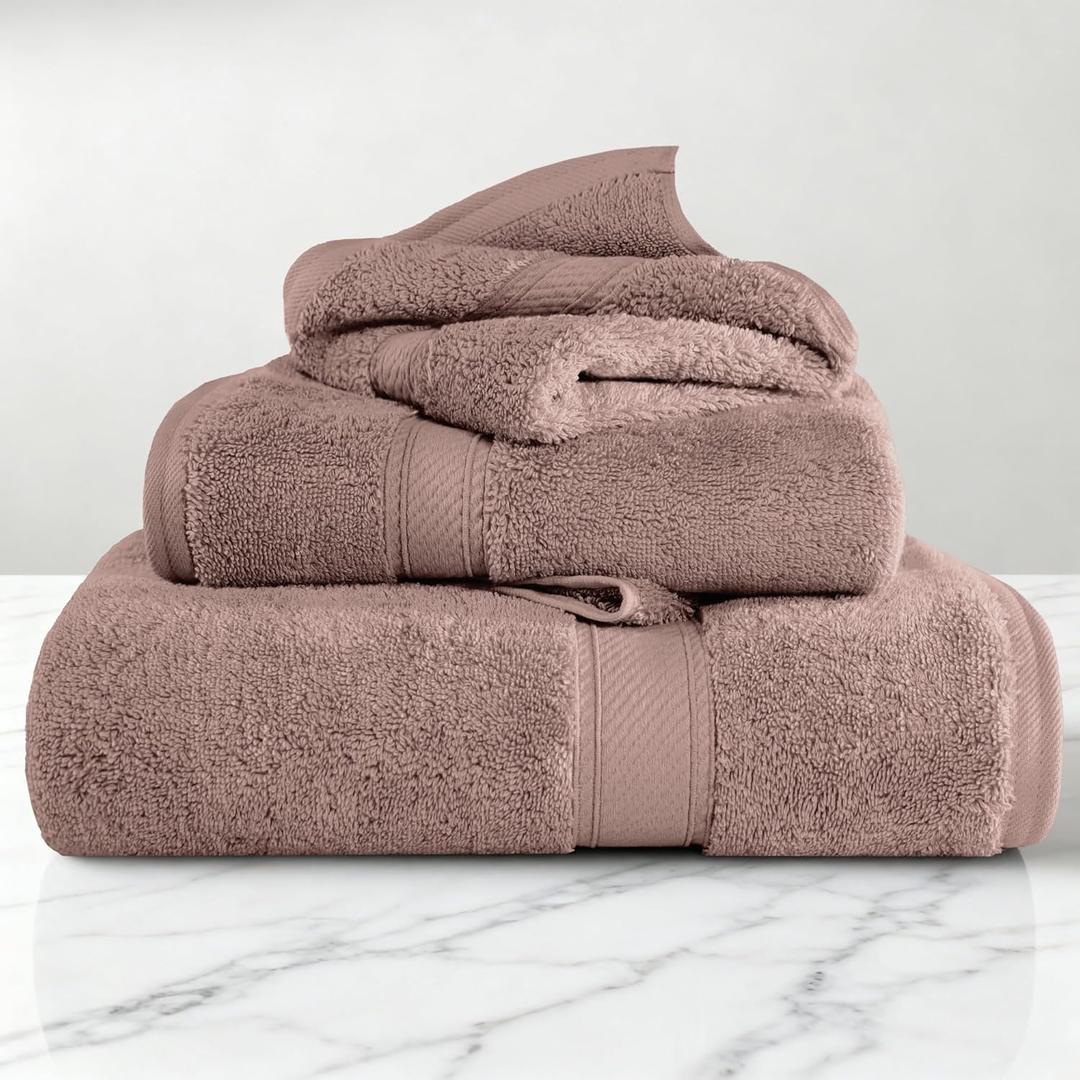 Superior Egyptian Cotton Pile 3-Piece Towel Set, 1 Bath, 1 Hand, 1 Face Towel/Washcloth, Heavyweight, Ultra Soft Luxury Towels, Thick Plush Essentials, Guest Bath, Spa, Hotel Bathroom, Muted Mauve