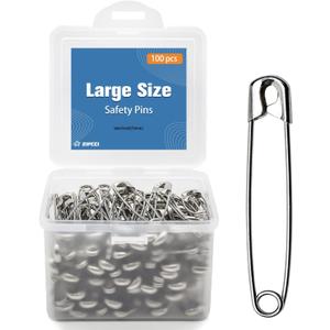 ZIPCCI 3 Inch Large Safety Pins - 100 Pcs Heavy Duty Steel Wire Pins (Large Size)