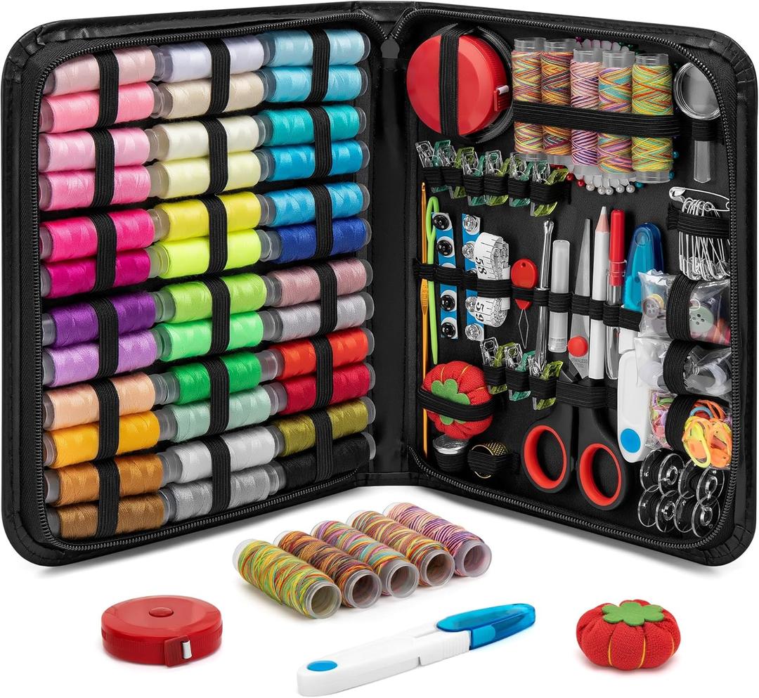 KEYHOT Sewing kit Basic, Travel Needle and Thread Kit,Hand Sewing Supplies for Adults Mom Grandma Girls Kids Beginner, Home Travel Emergency Including Scissors Measure Tape Needle Threader(228pcs) (XL, 41-color/228pcs)