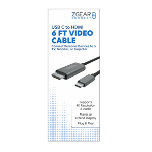 ZGear USB C to HDMI Video Cable
6 Ft Video Cable