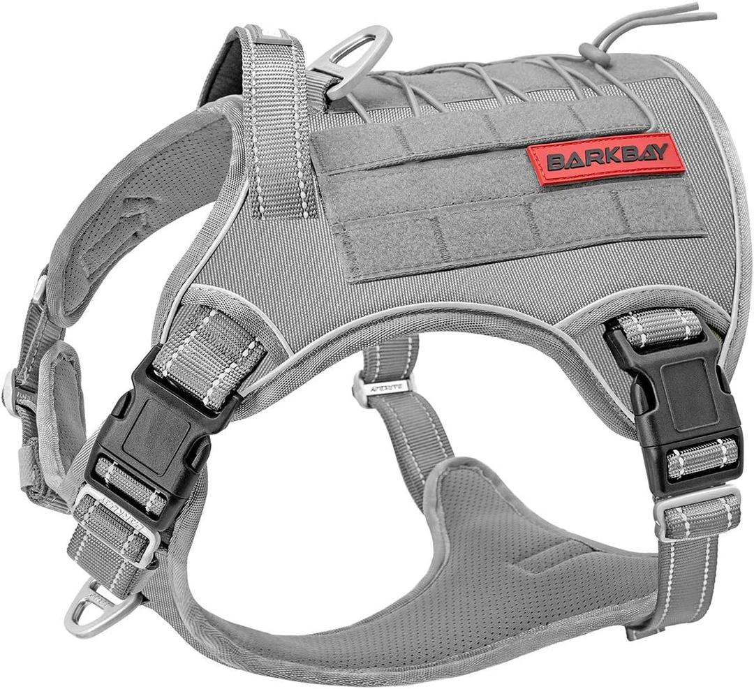 Tactical Dog Harness Large,Military Service Weighted Dog Vest Harness Working Dog MOLLE Vest with Loop Panels,No-Pull Training Harness with Leash Clips for Walking Hiking Hunting(Grey,S) (Small (Pack of 1))