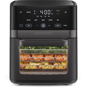 Chefman Air Fryer 6-in-1, XL 14-Quart Multifunctional Airfryer with Touchscreen Controls, Rotisserie, Food Dehydrator, Convection Oven, Bake, Broil, and Reheat Functions, Windowed Door – Black