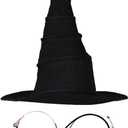 Tittaty Elphaba Hat Glasses Witch Costume Accessories Round Metal Frame Eyeglasses Headwear