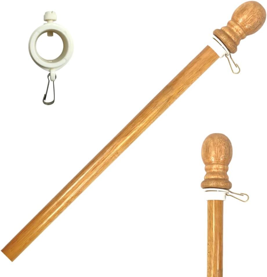 56" Wooden Flag Pole for House Pack of 1 Improved Design Tangle Free Adjustable Rotating Rings Heavy Duty Flag Poles for Outside Fit Most Flag Sizes