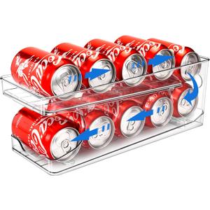 Rolling Soda Can Organizer for Refrigerator Can Dispenser for Beer Soda Seltzer Pop Can Soda Organizer for 10 Standard Size 11.15oz or 12oz Cans Holder Storage Pantry Organization
