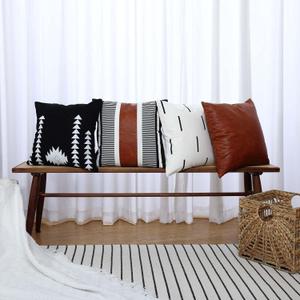 GALMAXS7 Decorative Boho Pillow Covers for Couch Set of 4 18 x 18 Inches, Black White Decorative Farmhouse Pillowscases Accent Pillows Cushion Faux Leather Pillow Cover for Bed Sofa Living Room (Geometry)