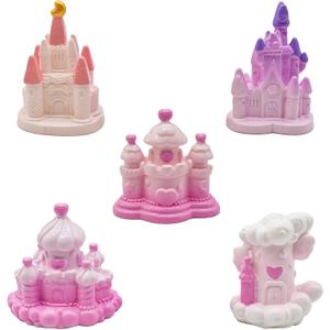 4Pcs Miniature Castle Figurines Mini Fairy Tale Princess House Figure Resin Fantasy Cake Toppers for DIY Fairy Garden Micro Landscape Desktop Decors