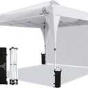 MAOO 10x10 Pop Up Canopy Tent with Sidewall, Easy Setup Instant Outdoor Canopy, 210D Silver Coated Waterproof UPF 50+ Sun Shade Shelter, Heavy Duty Steel Frame, Roller Bag,Khaki (White)