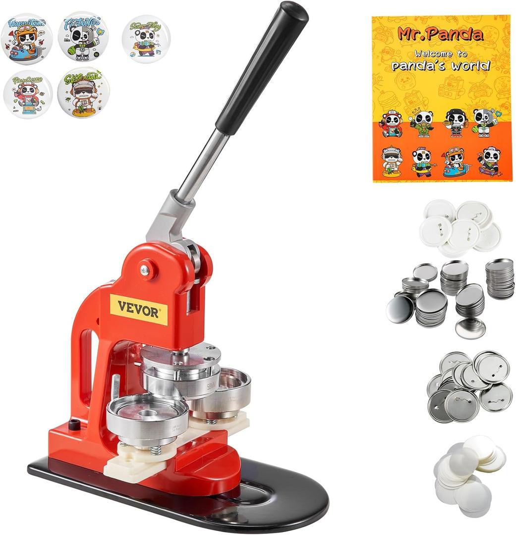 VEVOR Button Maker Machine 2.25in 58mm Button Badge Maker Punch Press Machine with 500 Pcs Circle Button Parts and Circle Cutter (58MM 500P)