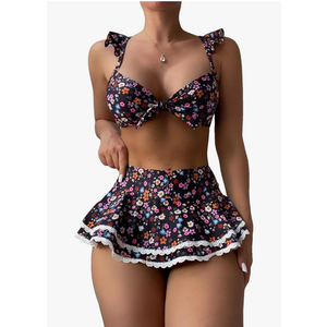 Women's 2 Piece Ruffle Bikini Sets Floral Tummy Control Skort Swimsuit Bathing Suit Beachwear (size Large)