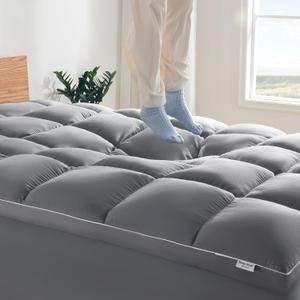 SLEEP ZONE Mattress Topper King Size, Extra Thick Fitted Mattress Pad for Back Pain, Plush and Support Mattress Cover, Deep Pockets Mattress Protector, Hotel Quality (Grey, King)