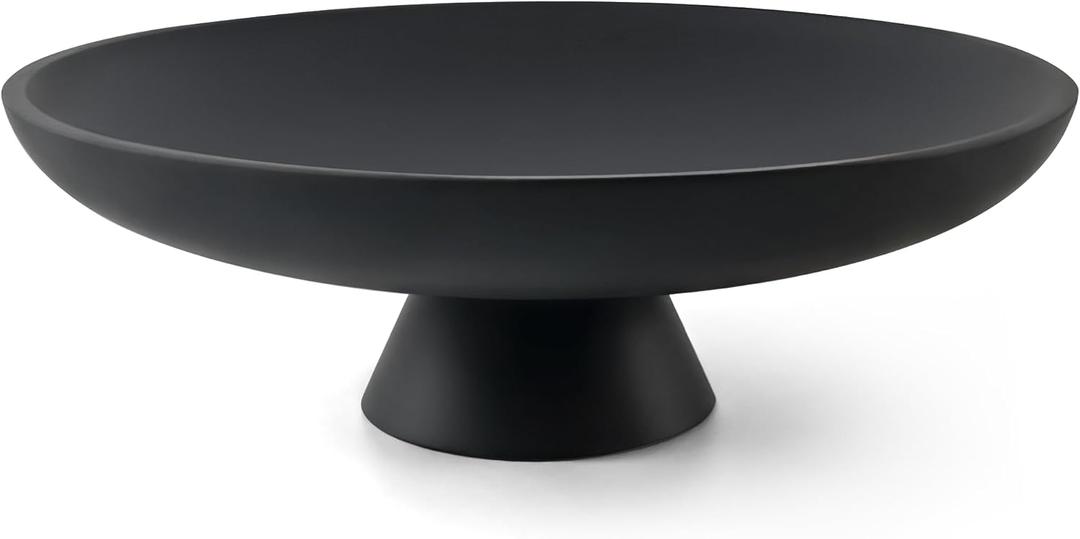 LIN CHUAN Large Decorative Bowl, Modern Resin Pedestal Bowl for Home Decor, Stylish Fruit Bowl for Kitchen Counter, Chic Key Holder for Entry Table, Matte Black