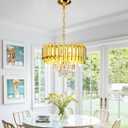 FRIXCHUR 16-Inch Modern Gold Crystal Chandelier, Ceiling Light Fixture, Adjustable Pendant Light – Suitable for Dining Room, Foyer, Kitchen and Bedroom