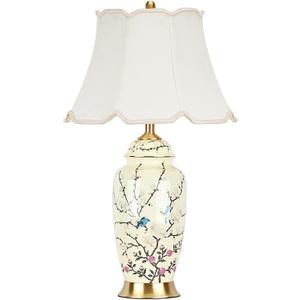 Flower Bird Ceramic Table Lamp, Rustic Vintage White 26.7" Tall Coastal Bedside lamp, Ceramic Lamp Body with Fabric Tapered Drum Shade for Living Room Bedroom House Bedside Nightstand Home