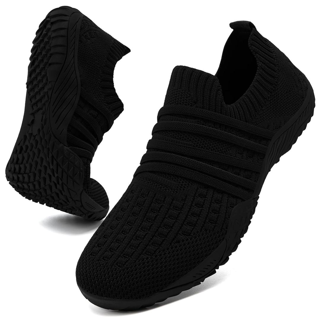 KLCBGF Barefoot Shoes Women Slip On Sneakers Black Tennis Shoes for Women Zero Drop Breathable Walking Womens AllBlack Size 6.5