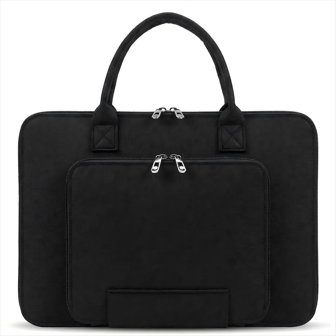 13-14 Inch Laptop Bag with Handle, Felt Laptop Carrying Case & Computer Bag with Multiple Pockets,Lightweight Felt Business Laptop Sleeve (Black) | soft
