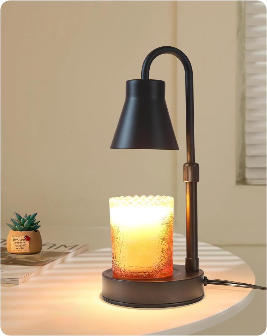 Candle Warmer Lamp with Adjustable Height, Stepless Dimming Function-Home Decor Lamp, Metal Candle Lamp for Jar Candles, No Flame Scented Candle Warmer with 2 Bulbs (Black) (small)