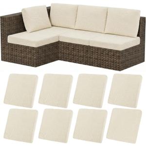 HEBE Stretch Patio Cushion Covers Set 8pcs, Waterproof Outdoor Couch Covers Replacement,Washable Reusable Seat Cushion Slipcovers for Patio Furniture Protector,Chair Cushion Cover