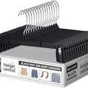 Hanger Central 24 Pack Pants Hangers – 12 Inch Slim Plastic Clothes Hangers with Clips for Skirts, Shorts & Trousers – Non Slip Grip, Heavy Duty Space Saver with Swivel Hook – Black Closet Organizer