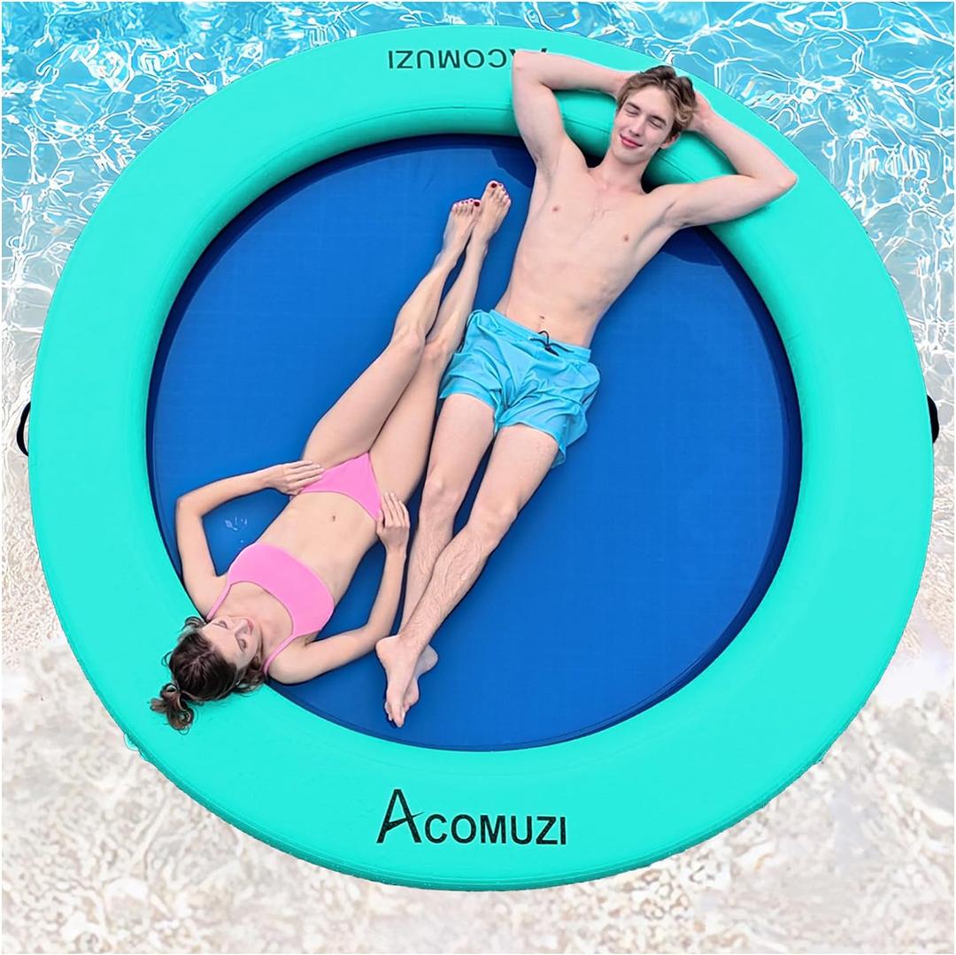 Water Hammock Inflatable Floating Dock, Round Floating Ring Lake Floats for Adults, Heavy Duty Pool Float Raft for Ocean and Lake, 6/8/10/12FT