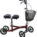Roscoe Medical Knee Walker Scooter for Adults for Foot Surgery, Foldable Leg Scooter for Broken Foot, All Terrain Adjustable Knee Crutch Scooter, Burgundy, Supports Up to 350 lbs