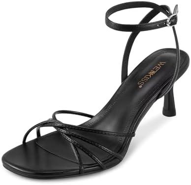 wetkiss Womens Sandals Round Open Toe Kitten Heels Adjustable Ankle Strap Low Heels Heeled Sandals for Women Summer Dress Shoes Not Suitable for Wide Feet 8