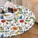 Round Tablecloth Fitted Elastic Edge Patio Table Covers Wrinkle Resistant Polyester Table Cloth for Picnic Camping Indoor and Outdoor，Dragonflies Butterflies Flowers 45"-56", Size: 56" (Round)