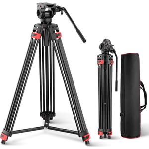 NEEWER Basic 74" Video Tripod with Fluid Head , Metal Camera Tripod with Smooth Friction Damping, Mid Level Spreader, Quick Release Plate Compatible with Manfrotto 501, Max Load 17.6lb, TP37