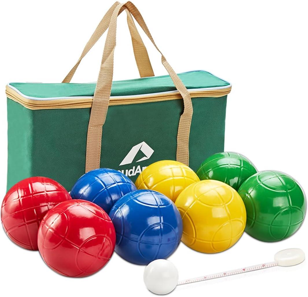 ApudArmis 90mm Bocce Balls Set, Lighter Outdoor Bocce Game for Backyard/Lawn/Beach - Set of 8 Soft PE Balls & 1 Pallino & Nylon Carrying Case & Measuring Tape for Teens Beginners (90mm Universal Size)