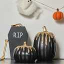 WDS WONDROUS Black and Gold Pumpkins Decoration Halloween and Fall Modern Decor, 2 PCS Artificial Resin Pumpkins Table Centerpiece for Autumn Thanksgiving Halloween Party Indoor Home Decor