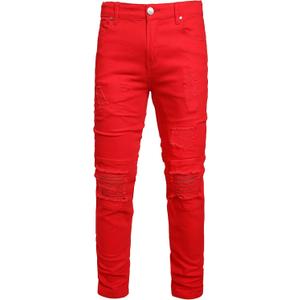 Slim Fit Men's Jeans, Ripped Stretch Jeans Denim Pants (28, 1943 Red)